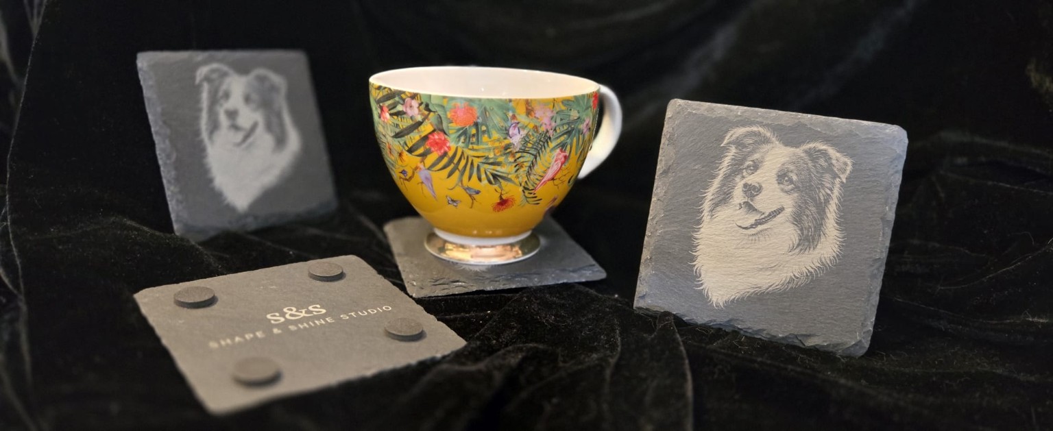 Border Collie Slate Coaster Set